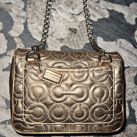 COACH Gold Metallic Leather Madison Chain Mini Shoulder Bag - Picture 6 of 11